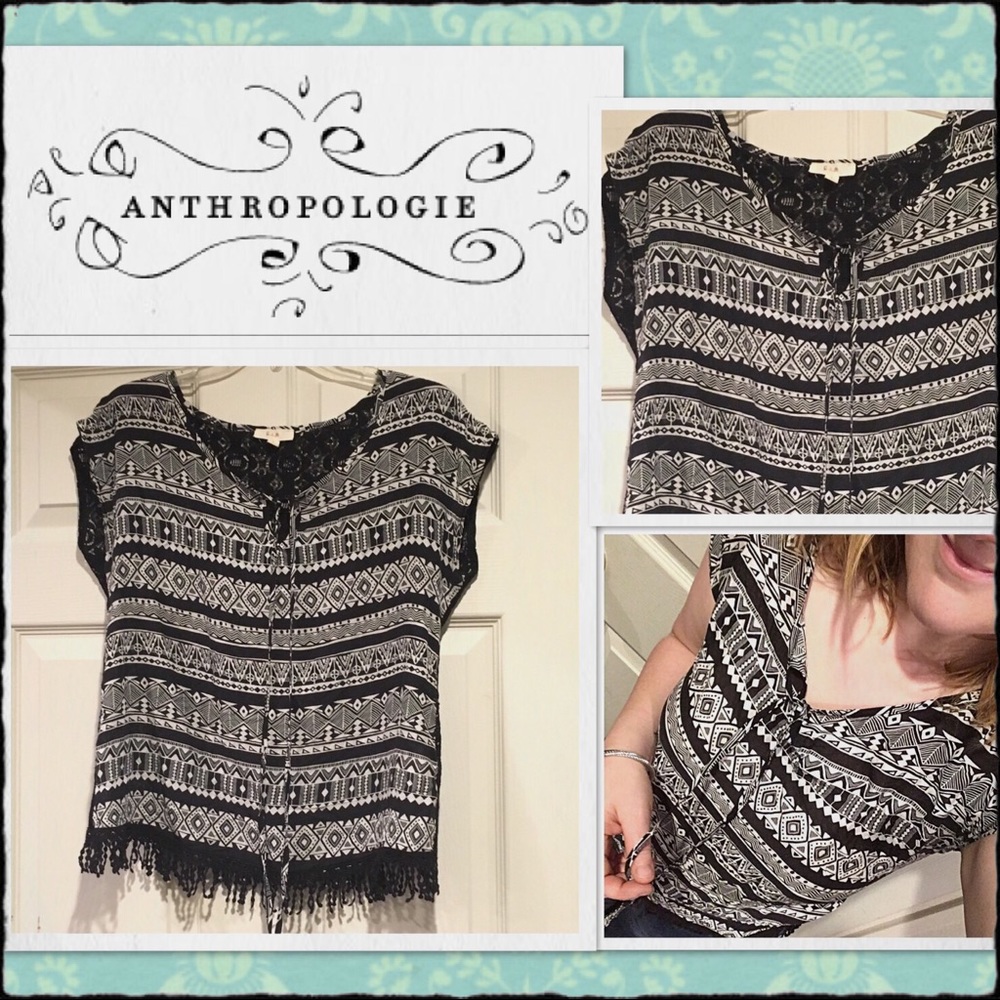 COPY - Anthropologie black and white tribal top s…